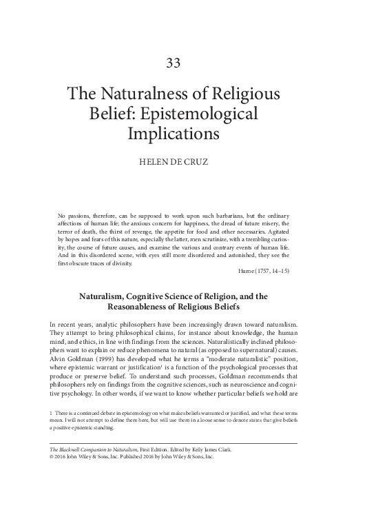 (PDF) The naturalness of religious belief epistemological implications