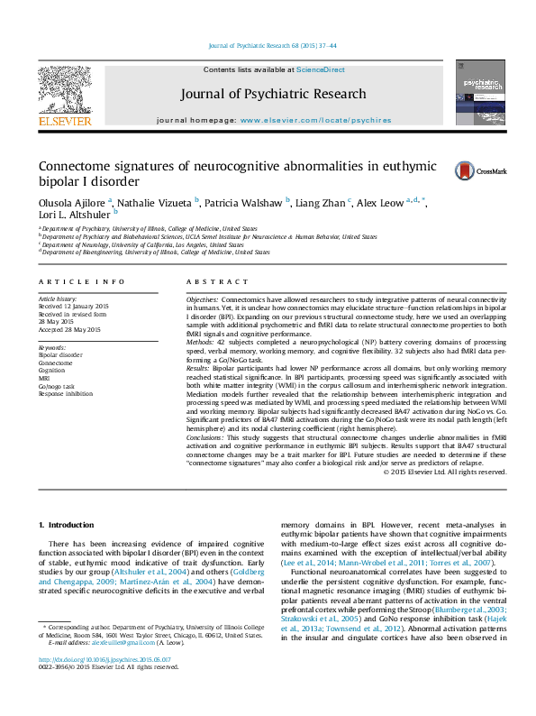 (PDF) Connectome signatures of neurocognitive abnormalities in euthymic ...