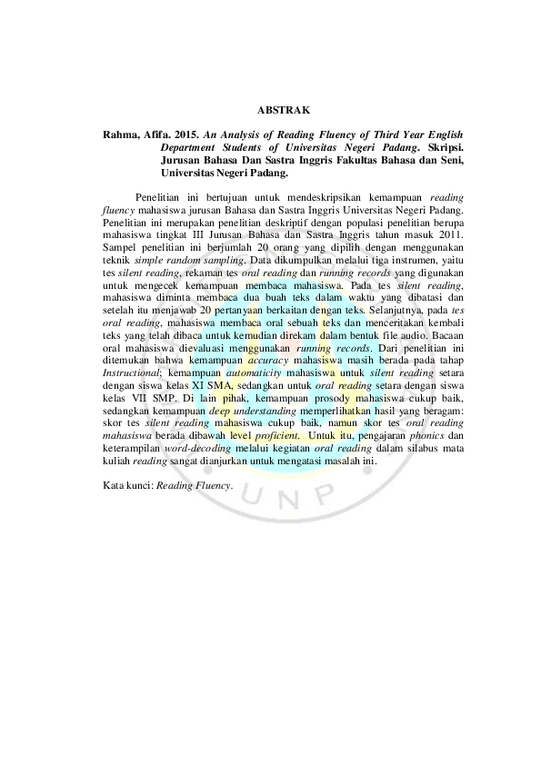 Pdf An Analysis Of Reading Fluency Of Third Year English Department Students Of Universitas Negeri Padang Fahma Afira Academia Edu Pdf An Analysis Of Reading Fluency Of Third Year English Department Students Of Universitas Negeri Padang Fahma Afira Academia Edu