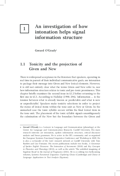 (PDF) An investigation of how intonation helps signal information structure