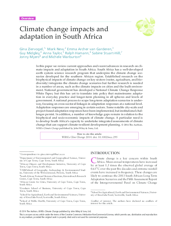 (PDF) Climate change impacts and adaptation in South Africa