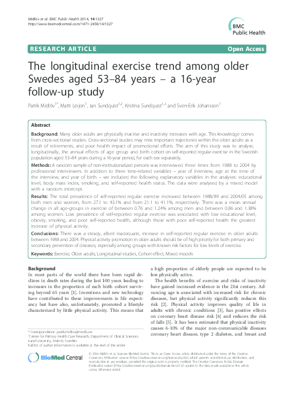(PDF) The longitudinal exercise trend among older Swedes aged 53-84 ...