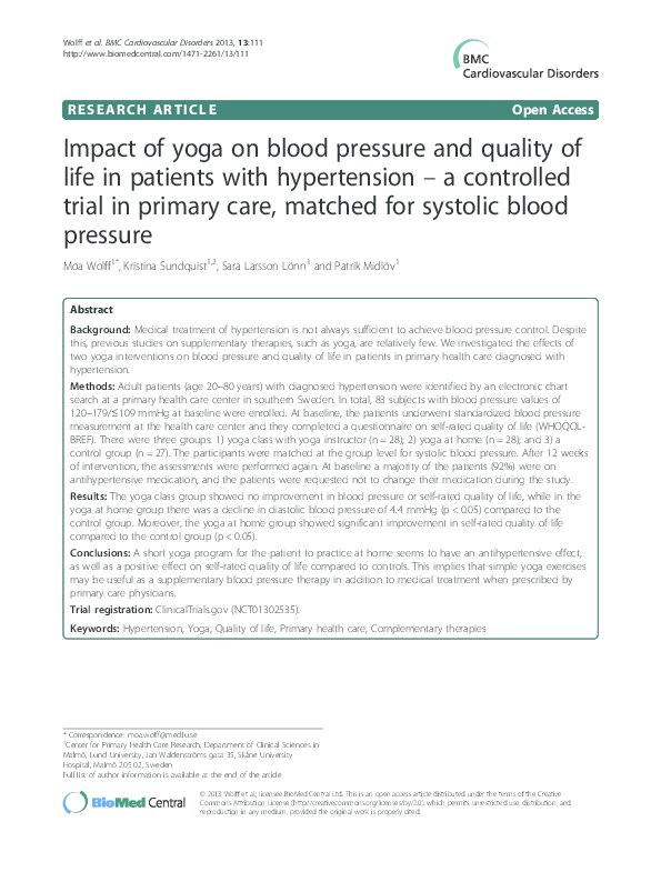 (PDF) Impact of yoga on blood pressure and quality of life in patients ...