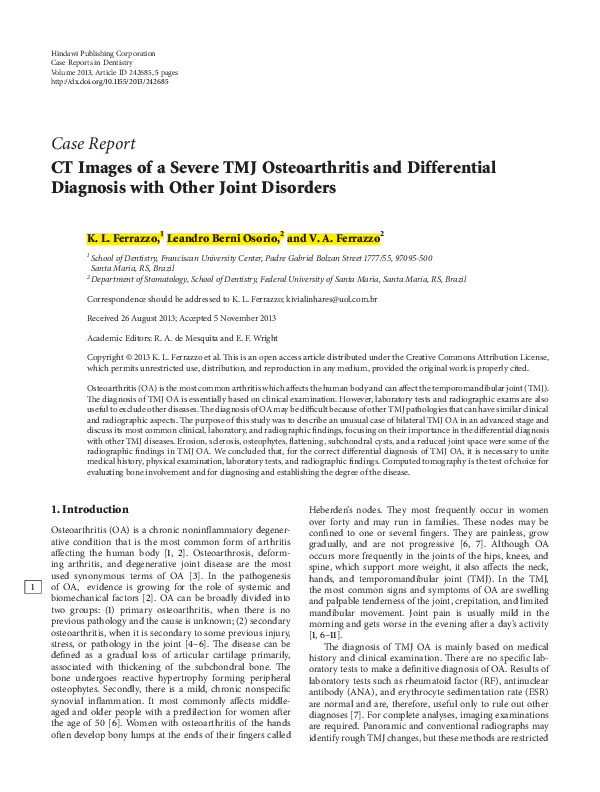 Chief complaint of osteoarthritis image