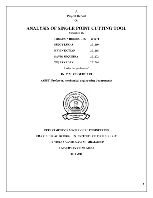 (PDF) ANALYSIS OF SINGLE POINT CUTTING TOOL Tejas Geomancer