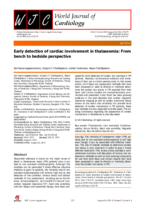 (PDF) Early detection of cardiac involvement in thalassemia: From bench ...