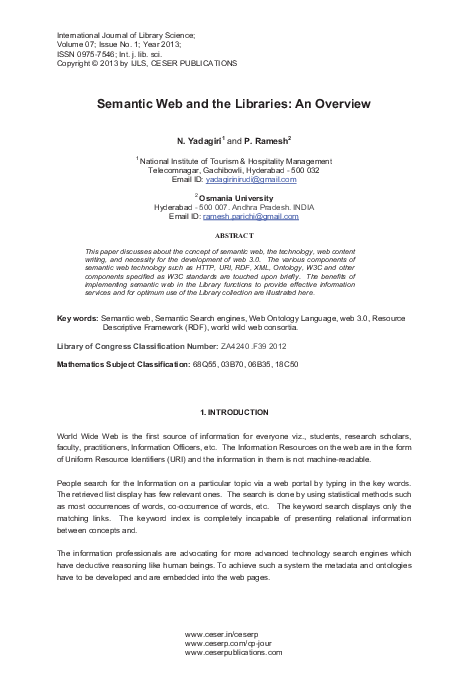 Semantic Web and the Libraries : An Overview