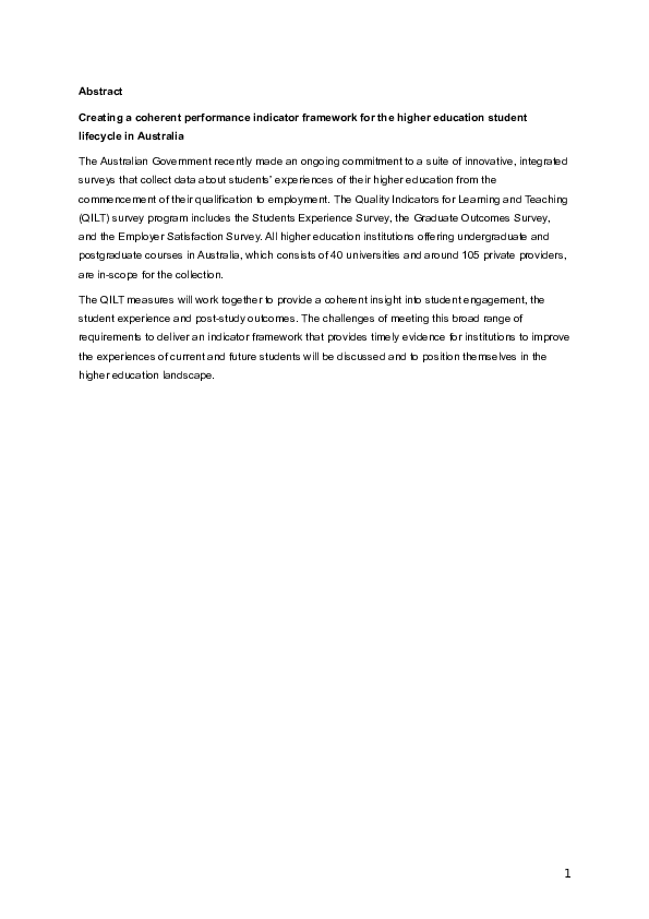 (DOC) Creating a coherent performance indicator framework for the ...