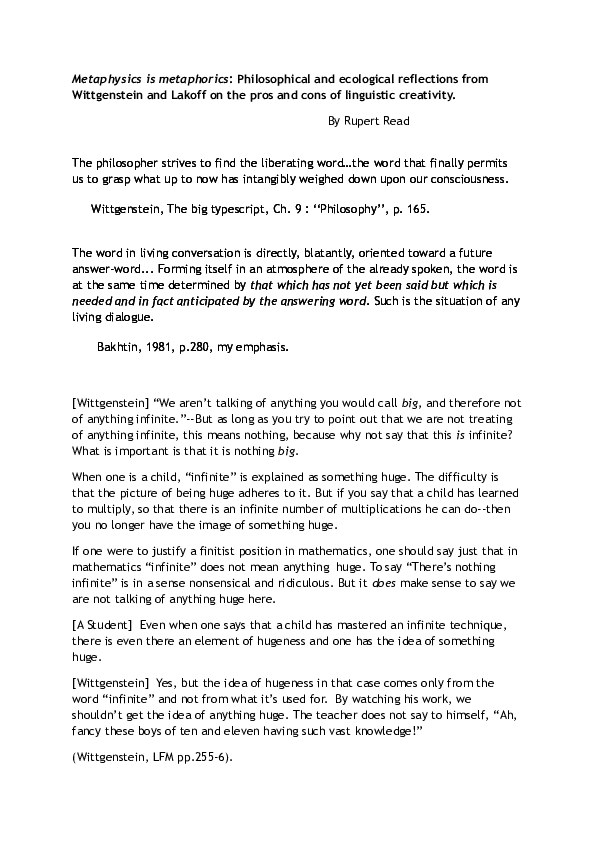 (DOC) METAPHYSICS IS METAPHORICS: