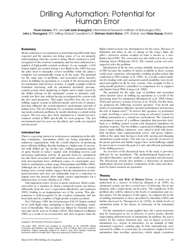 (PDF) Drilling Automation: Potential for Human Error