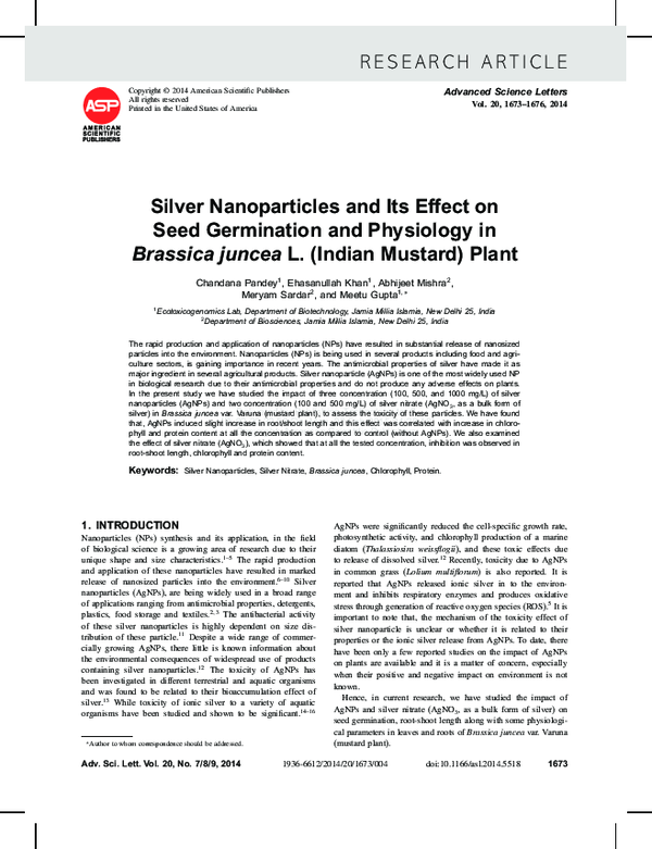 (PDF) Silver Nanoparticles and Its Effect on Seed Germination and ...