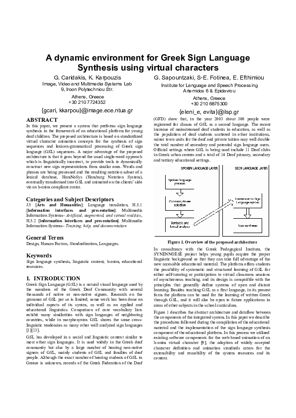 (PDF) A dynamic environment for Greek Sign Language Synthesis using ...
