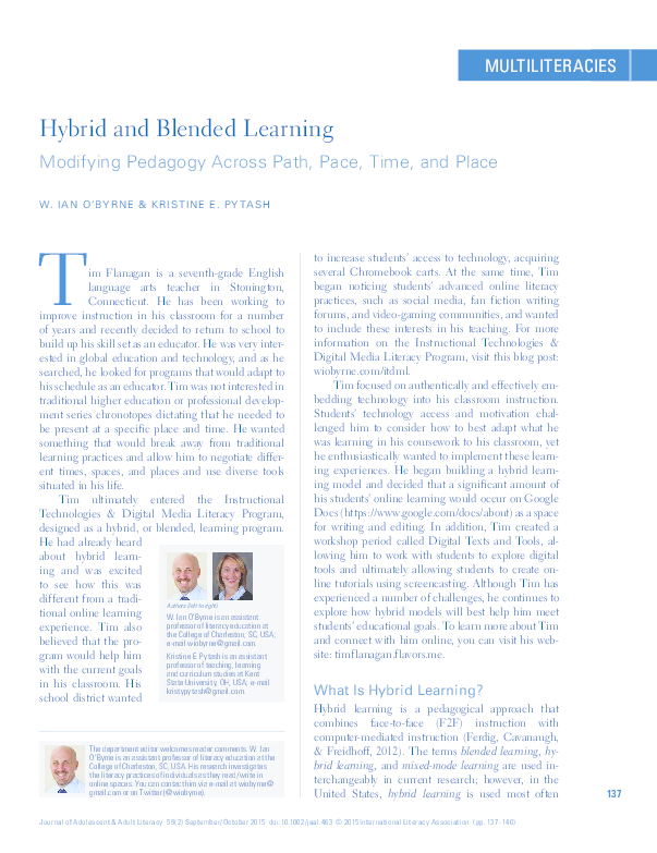Pdf Hybrid And Blended Learning Modifying Pedagogy Across Path