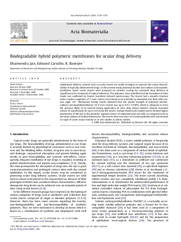 (PDF) Biodegradable hybrid polymeric membranes for ocular drug delivery