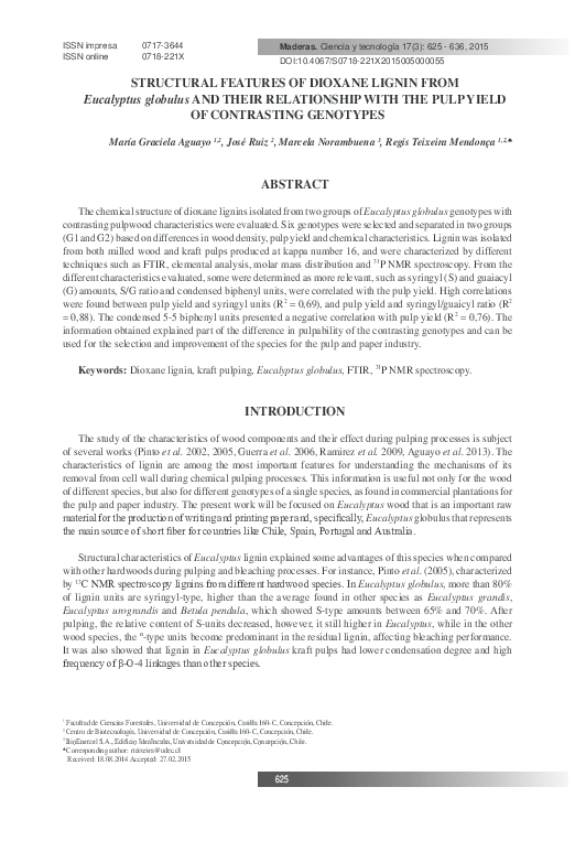 Structural features of dioxane lignin from Eucalyptus globulus and ...