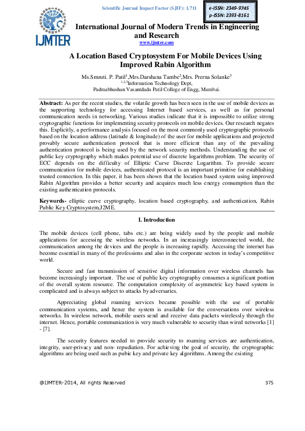 (PDF) A Location Based Cryptosystem For Mobile Devices Using Improved ...