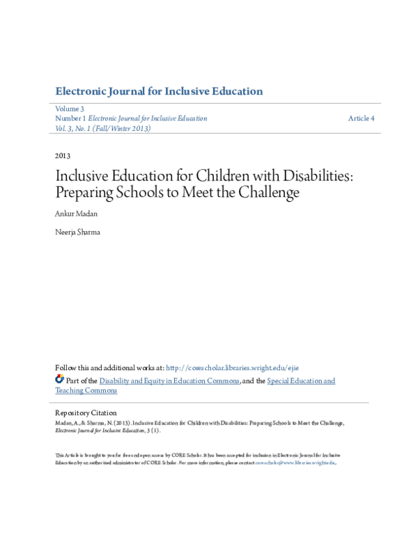 (PDF) Inclusive Education for Children with Disabilities: Preparing ...