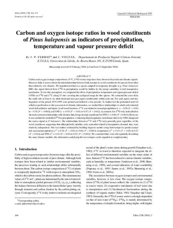 (PDF) Carbon and oxygen isotope ratios in wood constituents of Pinus ...