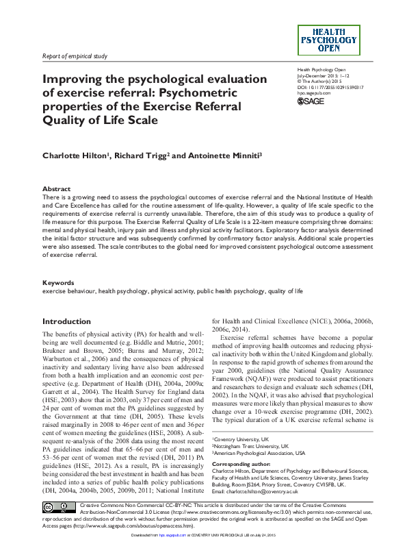(PDF) Improving the psychological evaluation of exercise referral ...