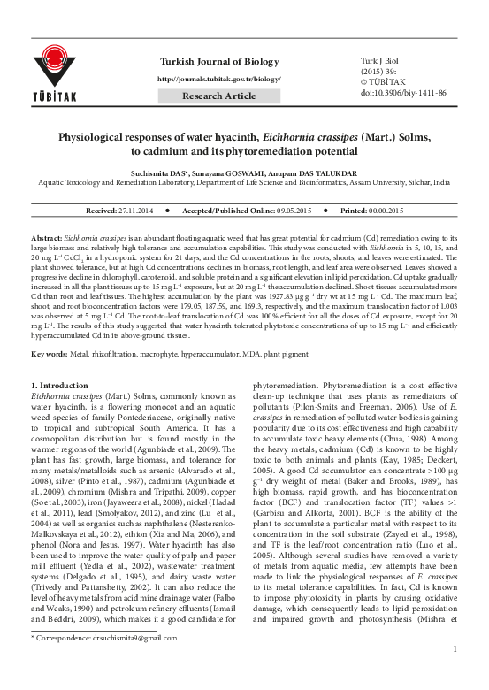 (PDF) Physiological responses of water hyacinth, Eichhornia crassipes ...