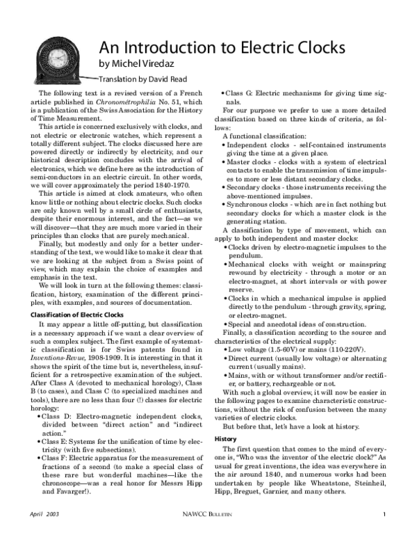 (PDF) An Introduction to Electric Clocks