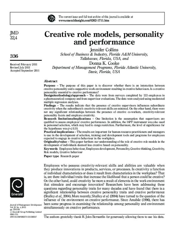 (PDF) Creative role models, personality and performance