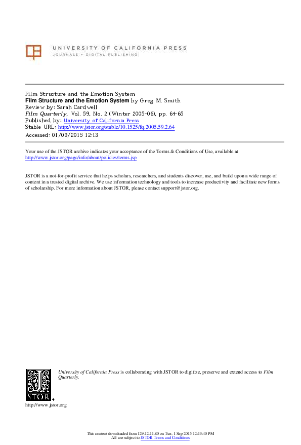 (PDF) Smith, Greg M., Film Structure and the Emotion System | Sarah ...