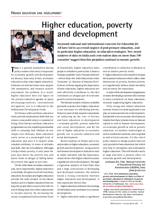 (PDF) Higher Education, Poverty and Development