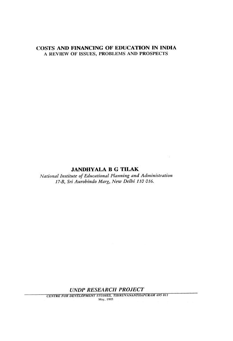 (PDF) COSTS AND FINANCING OF EDUCATION IN INDIA A REVIEW O F ISSUES, P ...
