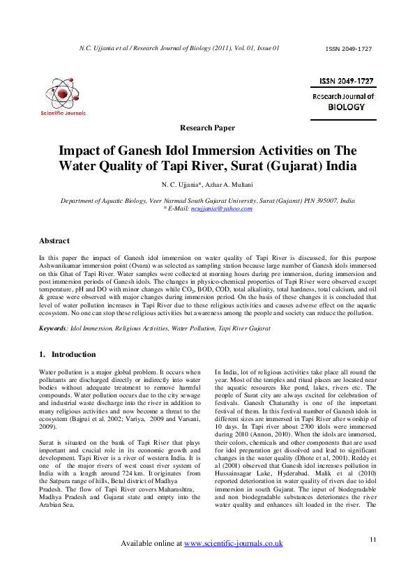 (PDF) Impact of Ganesh Idol Immersion Activities on the Water Quality ...