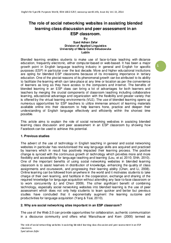 (PDF) The role of social networking websites in assisting blended ...