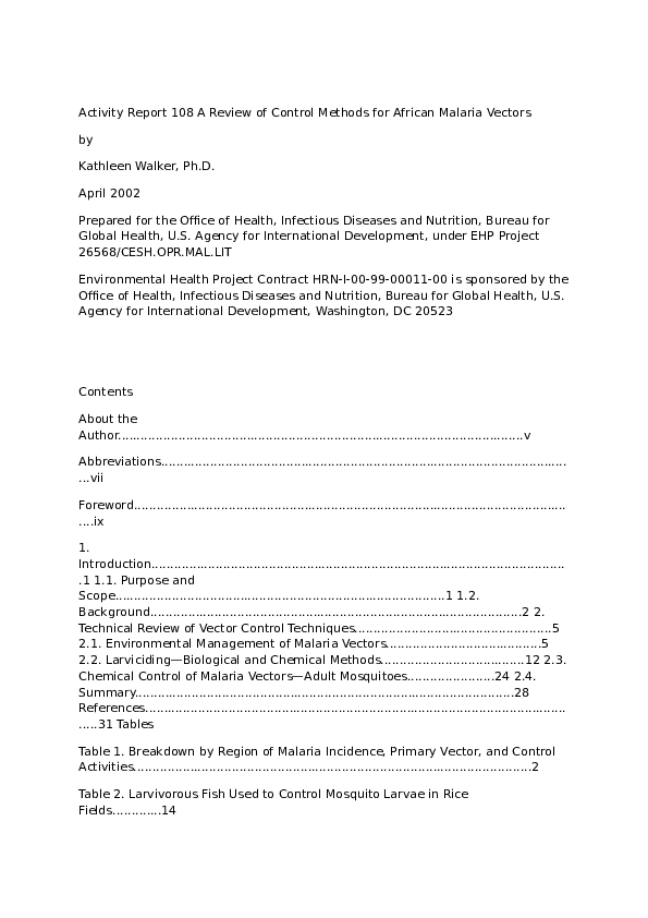 (DOC) Activity Report 108 A Review of Control Methods for African