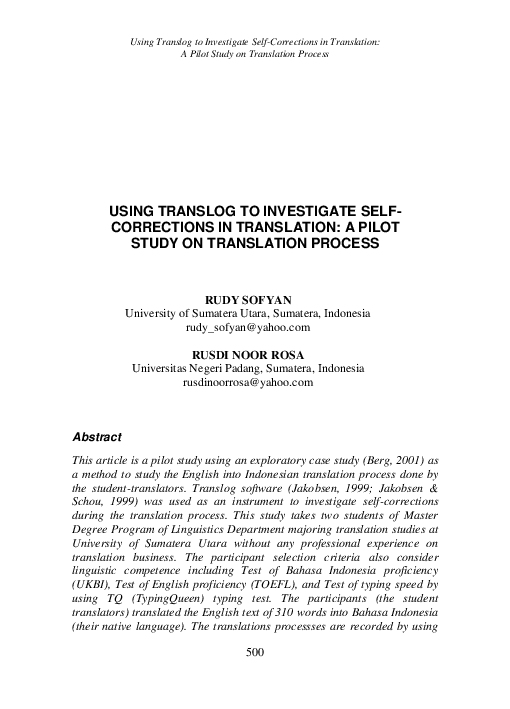 (PDF) Using Translog to Investigate Self-Corrections in Translation: A ...