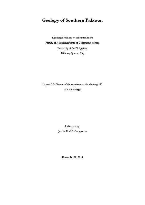 Geology of Southern Palawan Jessica Emil Compuesto Academia.edu