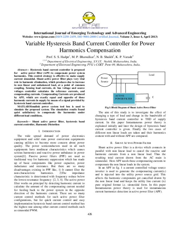 (PDF) Variable Hysteresis Band Current Controller for Power Harmonics ...