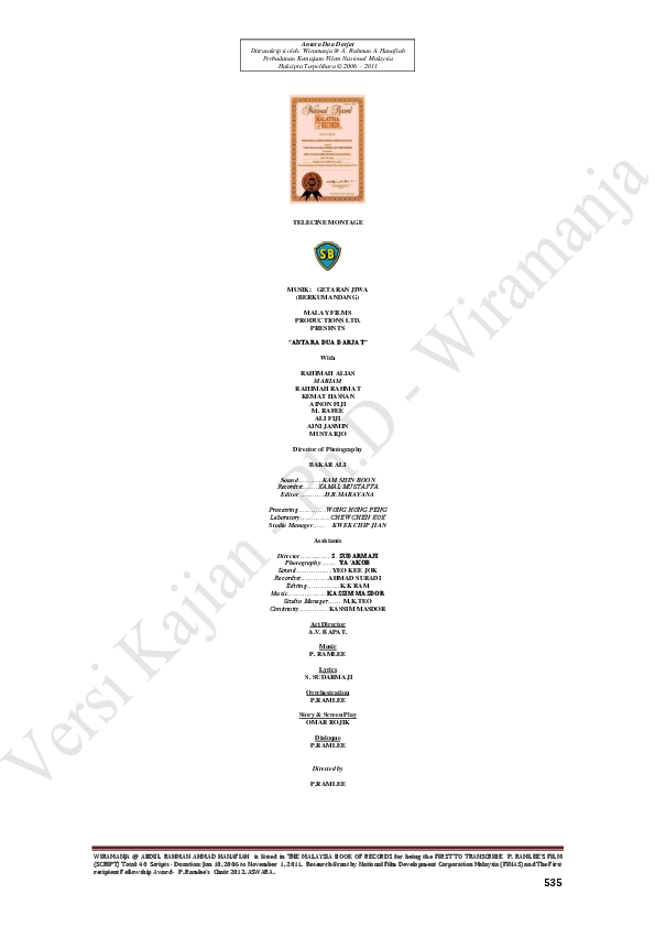 (PDF) Skrip Filem: Antara Dua Darjat