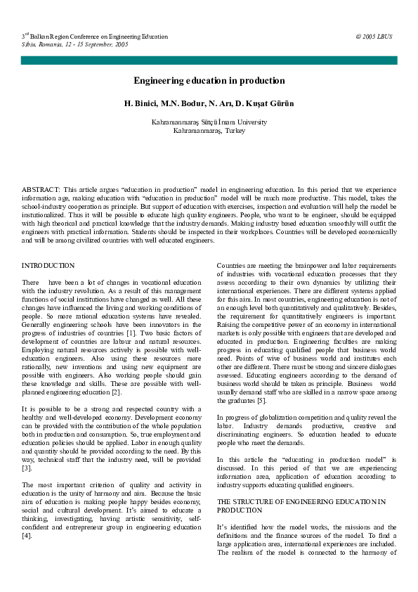Pdf Engineering Education In Production
