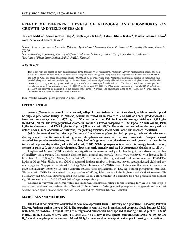 (PDF) EFFECT OF DIFFERENT LEVELS OF NITROGEN AND PHOSPHORUS ON GROWTH ...