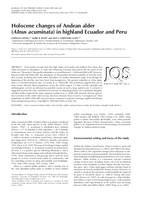  pdf holocene changes of andean alder alnus acuminata in highland