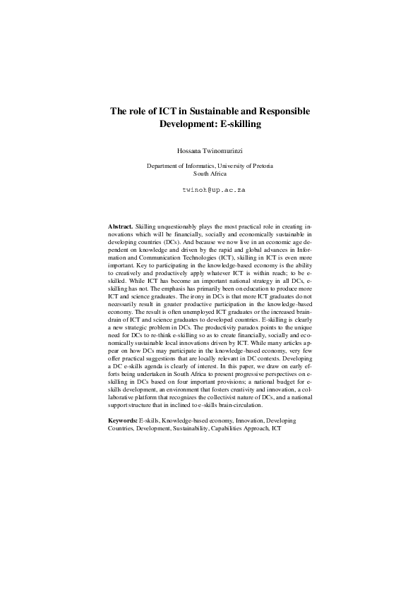(PDF) The role of ICT in Sustainable and Responsible Development: E ...
