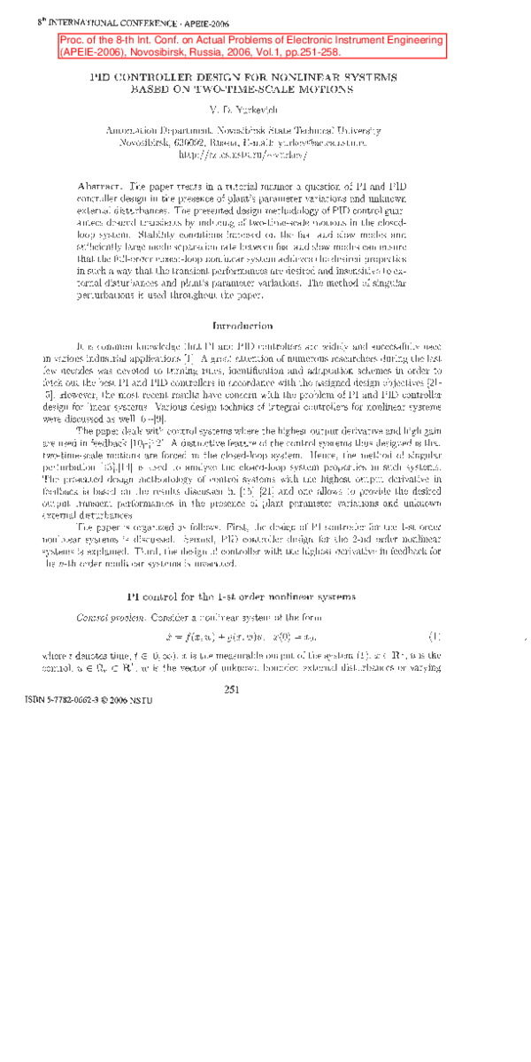 (PDF) PID controller design for nonlinear systems based on two-time ...