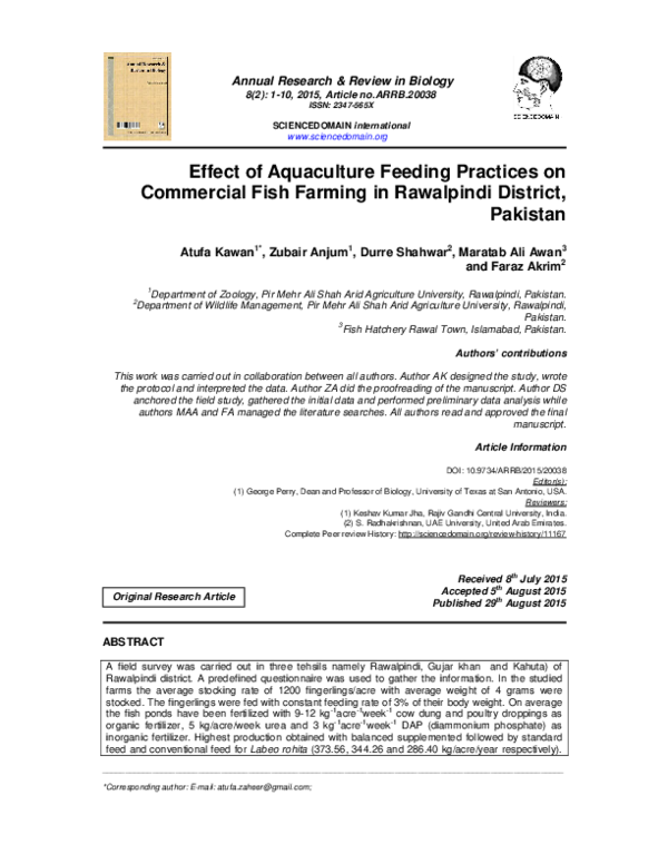 (PDF) Effect of Aquaculture Feeding Practices on Commercial Fish ...