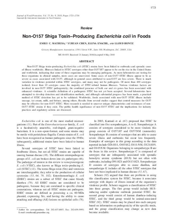 (PDF) Non-O157 Shiga Toxin–Producing Escherichia coli in Foods