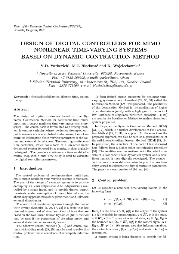 (PDF) Design of digital controllers for MIMO non-linear time-varying ...