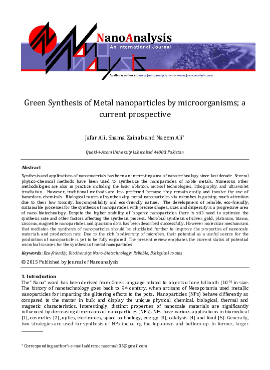 (PDF) Green Synthesis of Metal nanoparticles by microorganisms; a ...
