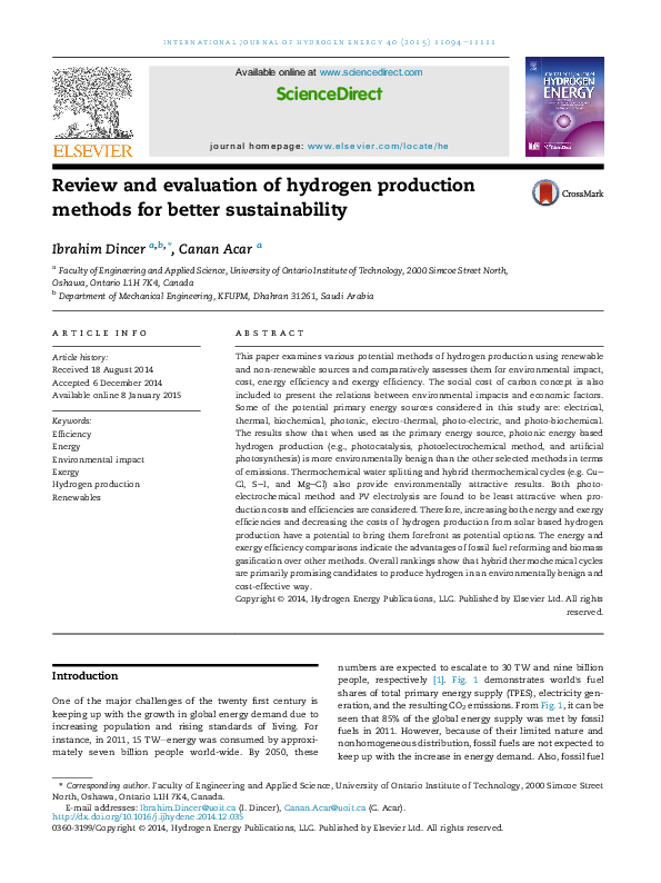 (PDF) Review and evaluation of hydrogen production methods for better ...