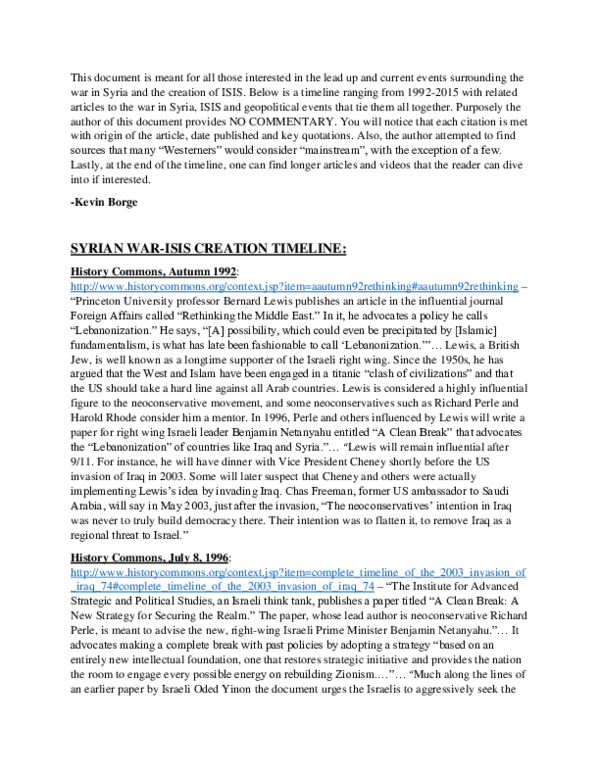 First page of “Syrian War-Islamic State (ISIS) Creation Timeline”