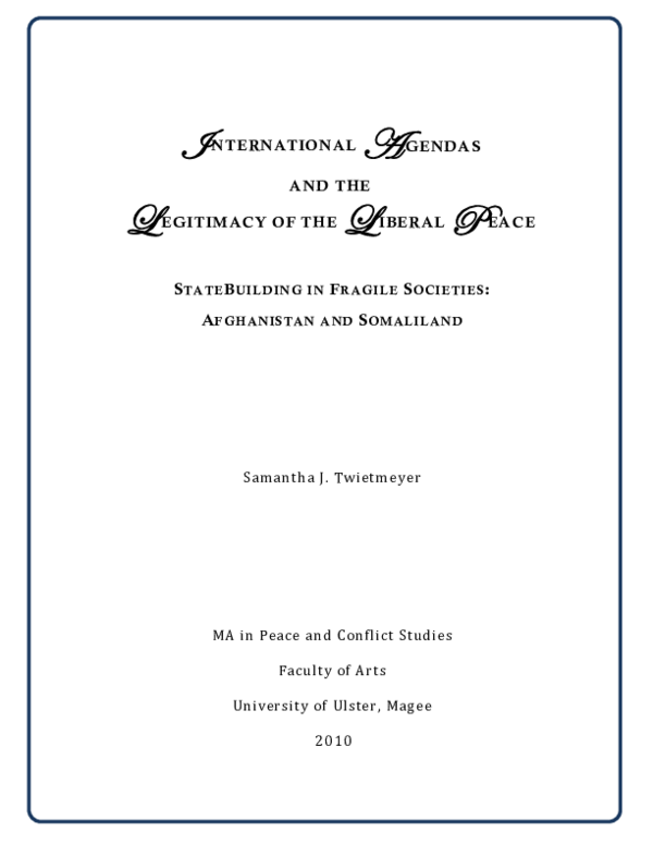 International Agendas and the Legitimacy of the Liberal Peace