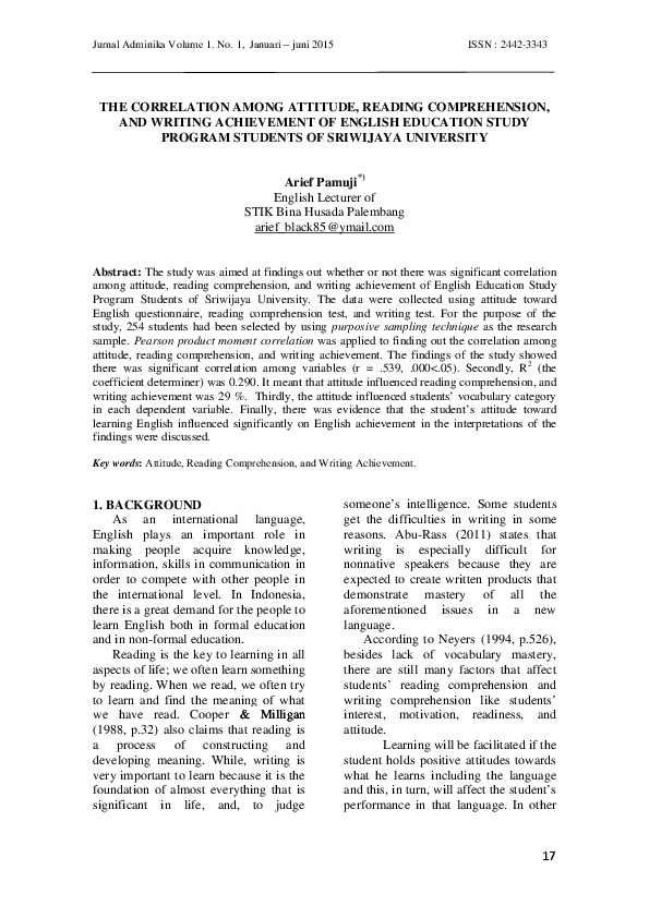 (PDF) THE CORRELATION AMONG ATTITUDE, READING COMPREHENSION, AND ...