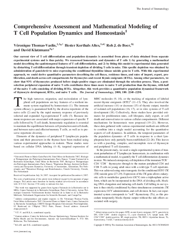(PDF) Homeostasis Population Dynamics and Mathematical Modeling of T ...
